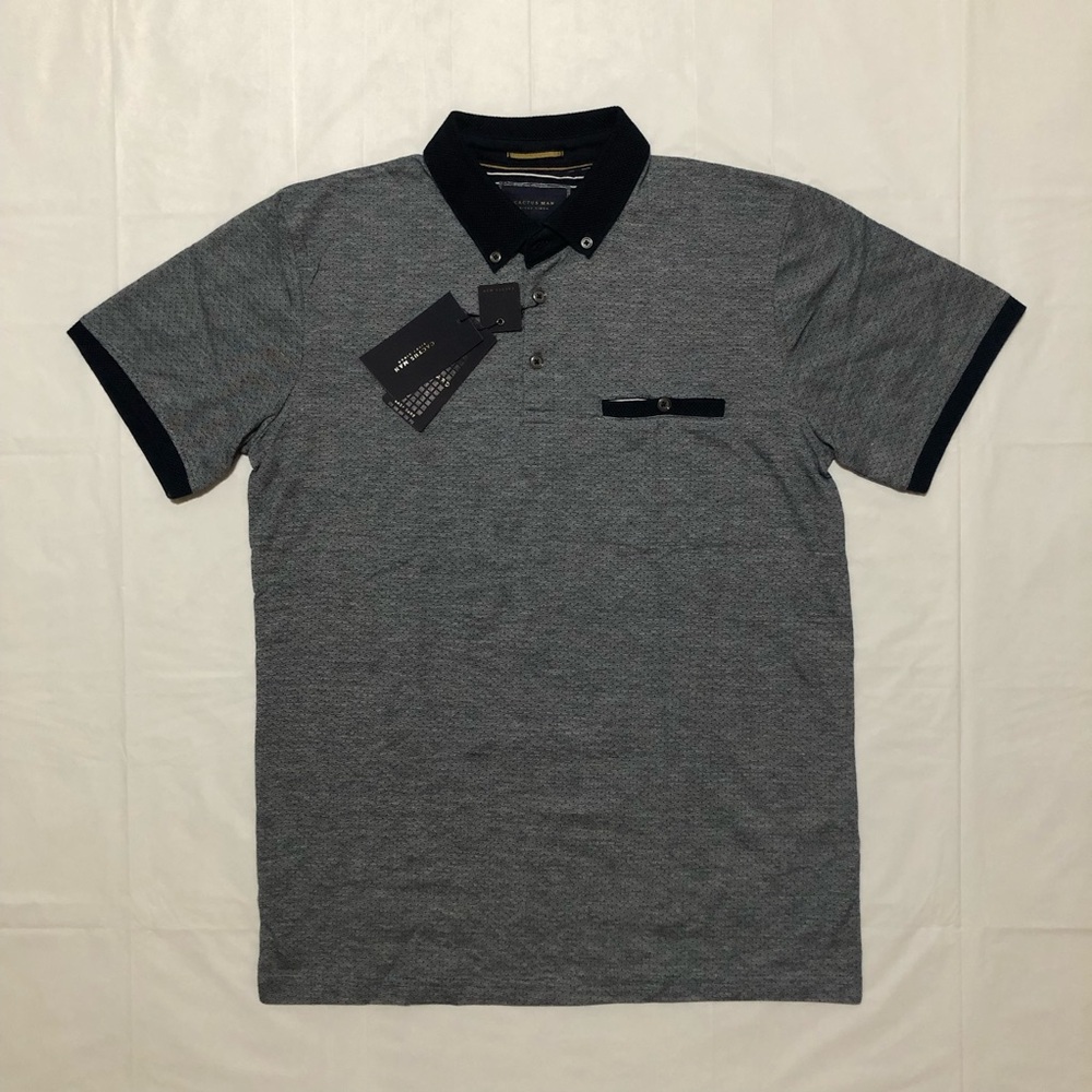 NWT Cactus Man Men’s Short Sleeve Collared Pullover Stretch Blue Polo Shirt M